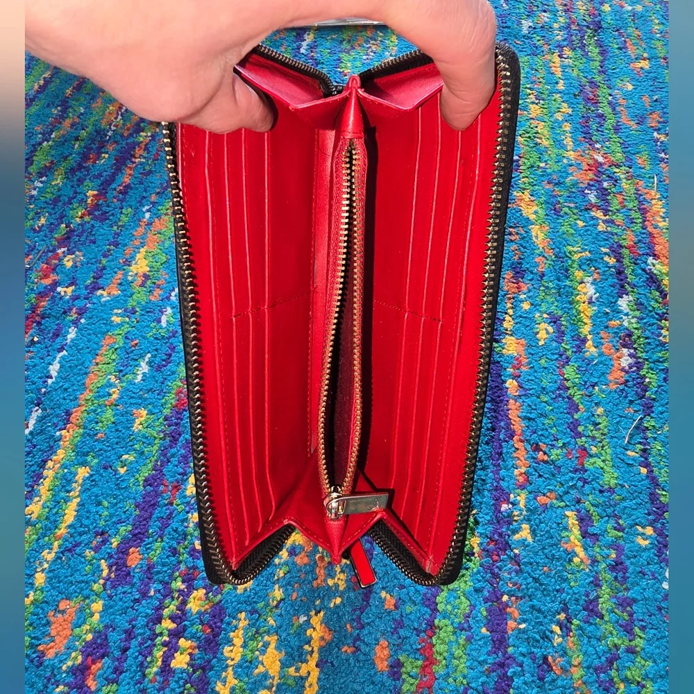 Authentic Christian Louboutin Black Studded Long Wallet‎ Zip Around Closure
